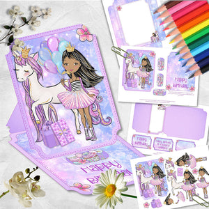 Unicorn Princess Birthday Shaped Easel Card