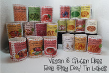 Load image into Gallery viewer, Vegan &amp; Gluten Free Tinned Food Labels For Role Play Part 1