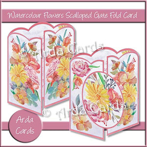 Watercolour Flowers Scalloped Gatefold Card Making Kit - The Printable Craft Shop