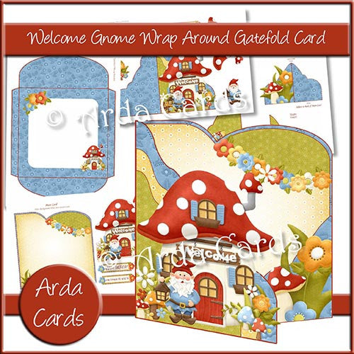 Welcome Gnome Wrap Around Gatefold Card - The Printable Craft Shop