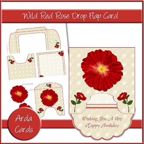 Wild Red Rose Drop Flap Card - The Printable Craft Shop