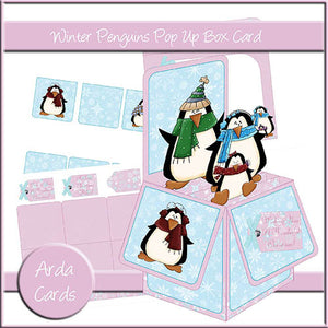 Winter Penguins Pop Up Box Card - The Printable Craft Shop