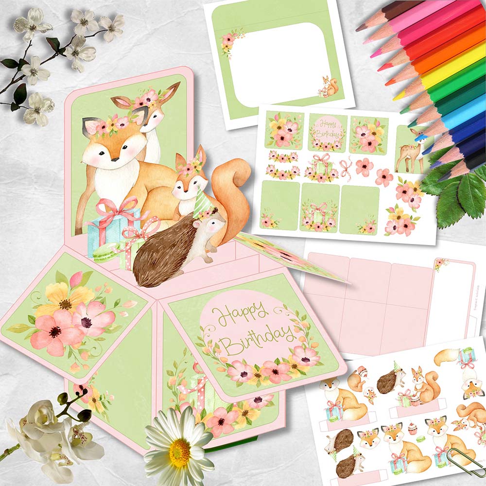 Woodland Spring Birthday Pop Up Box Card