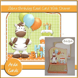 Zebra Birthday Easel Card With Drawer - The Printable Craft Shop